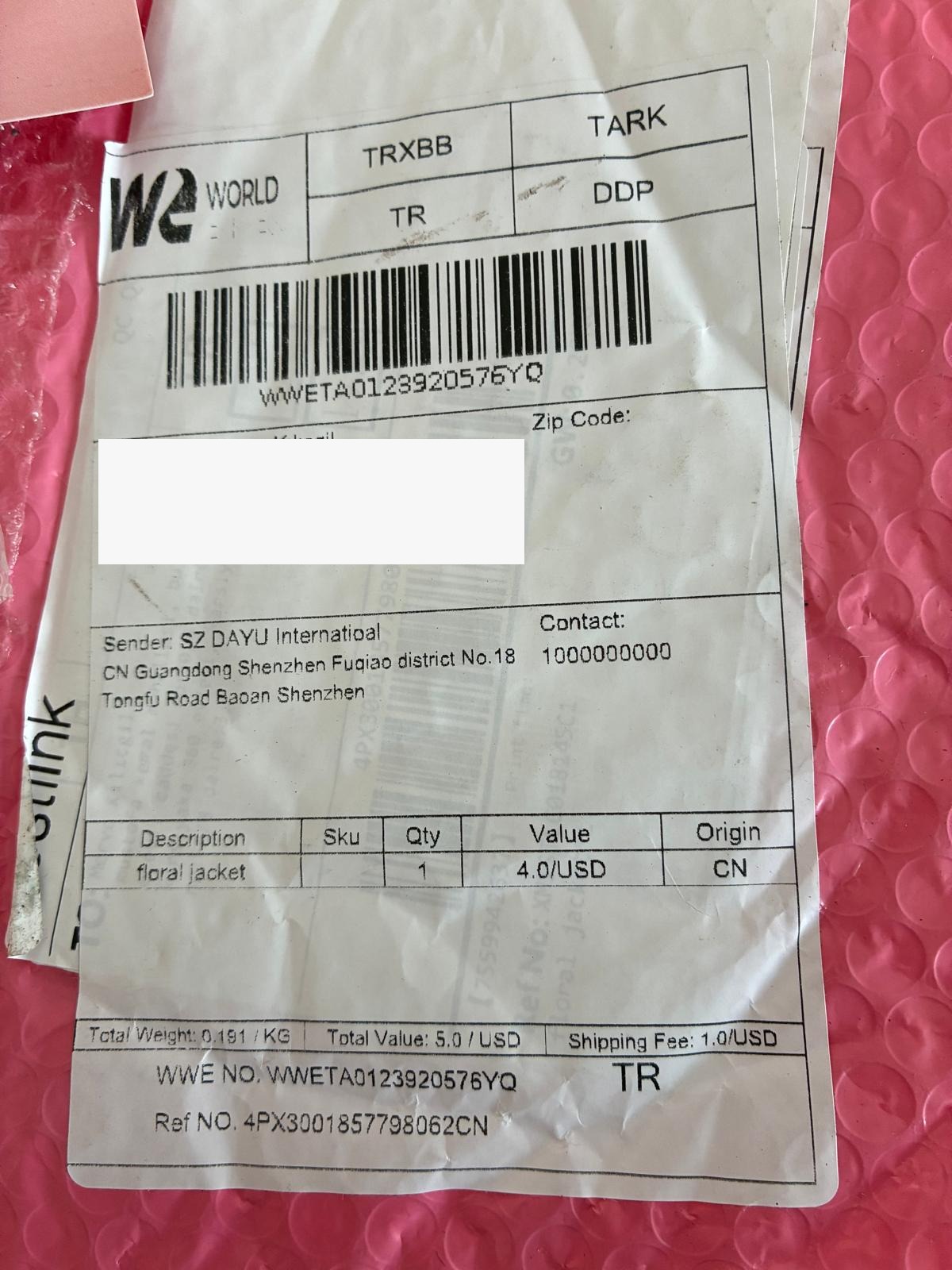 Gelen ürünün gerçek değeri 4 dolar